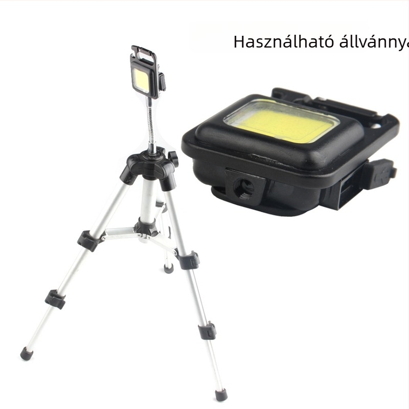 LED COB kempinglámpa, újratölthető vészvilágítás, kulcstartóval ellátott hordozható munkalámpa, 5W, 3.7V, nyomógombos kapcsoló