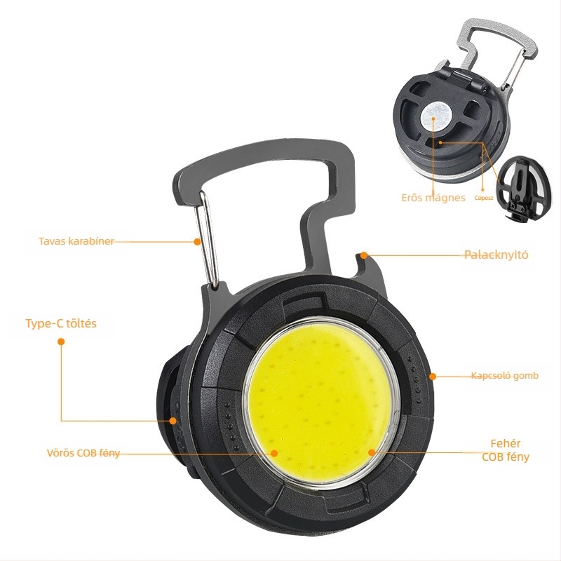 Kulcstartó LED zseblámpa Type-C töltéssel, 5W, 650mAh, alumínium ötvözet ház