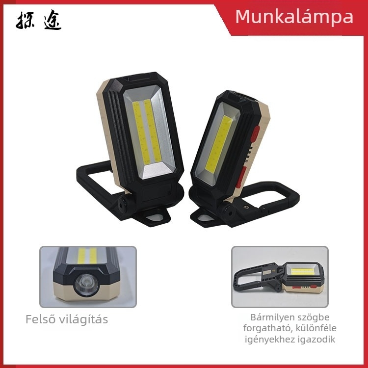 Új LED többfunkciós töltőmunka lámpa mágneses összecsukható COB karbantartási fény piros riasztó fénye