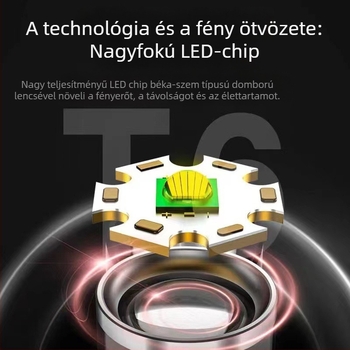Alumínium ötvözetű LED zseblámpa teleszkópos zoommal, USB töltés, mágneses munkalámpa, LED+COB, 10W, 200-500 m hatótáv
