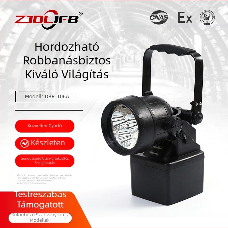 Hordozható robbanásbiztos LED keresőfény mágneses rögzítéssel, 6000 mAh akkumulátor, 3x3W LED, 360°-os forgás, hatótávolság akár 500 m