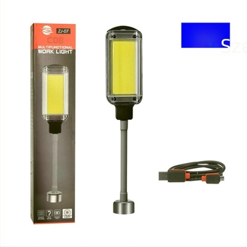 LED kézi munkalámpa autóreparációhoz COB LED-del (30W; 2x18650 Li-ion akkumulátorok; töltés; hatótávolság 50 m-ig)
