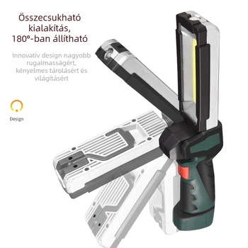 Mágneses LED újratölthető munkalámpa, összecsukható kézben tartható, COB LED, 3W, 1500mAh akkumulátor