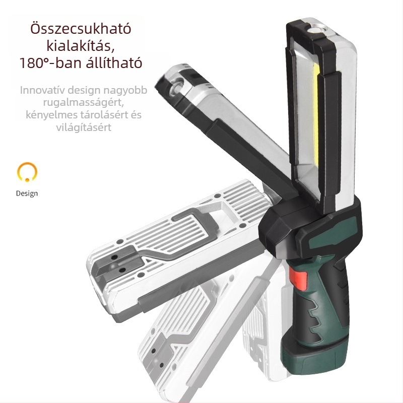 Mágneses LED újratölthető munkalámpa, összecsukható kézben tartható, COB LED, 3W, 1500mAh akkumulátor