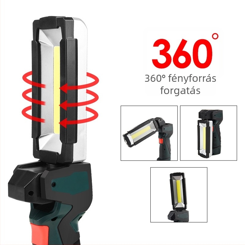 Mágneses LED újratölthető munkalámpa, összecsukható kézben tartható, COB LED, 3W, 1500mAh akkumulátor