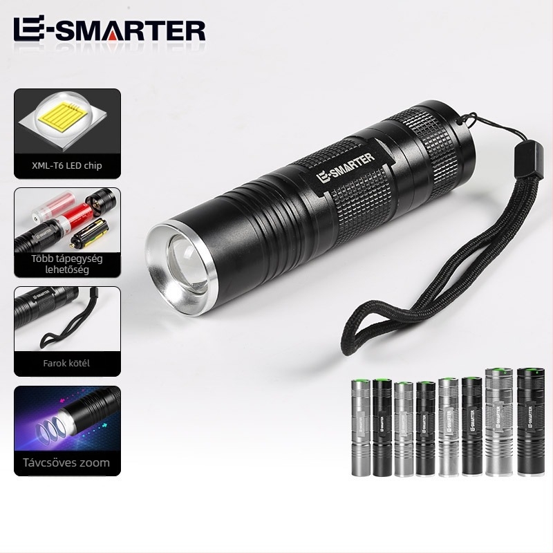 Mini teleszkópos zoom LED zseblámpa – alumínium ötvözet test, LED világítás, 5W, 4200mAh, optikai zoom