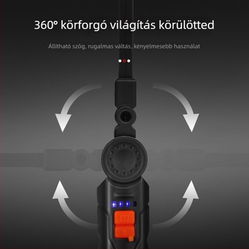 Többfunkciós összecsukható munkalámpa 360°-os forgással, SMD LED-del, háttéri mágneses rögzítés, állítható fényerő
