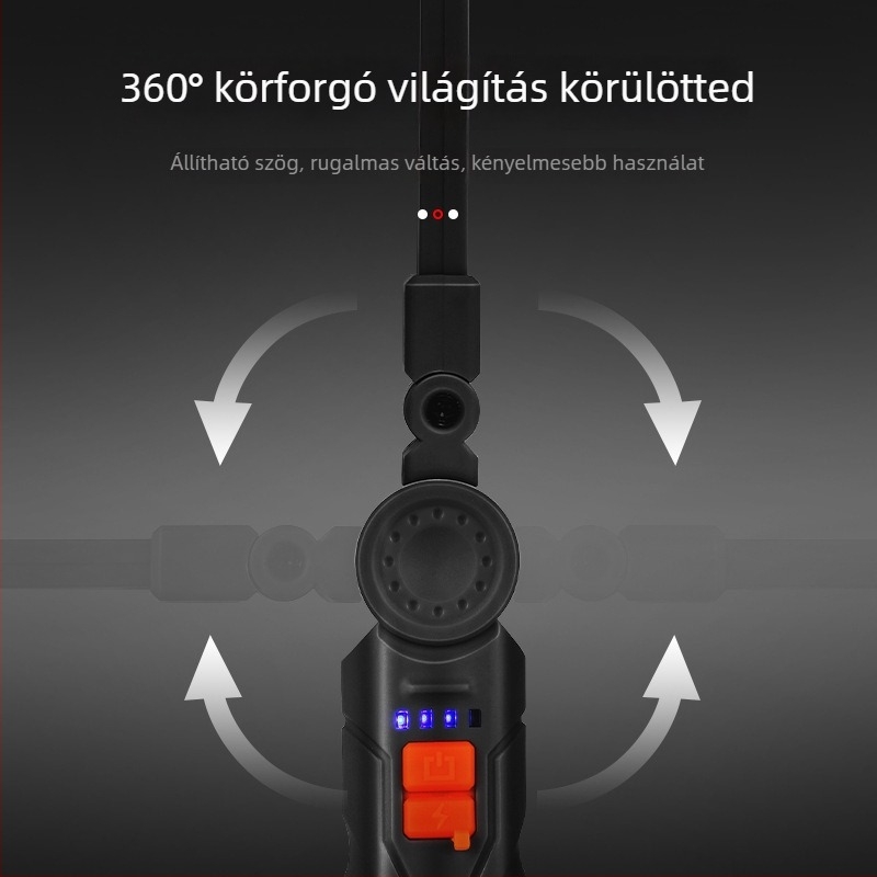 Többfunkciós összecsukható munkalámpa 360°-os forgással, SMD LED-del, háttéri mágneses rögzítés, állítható fényerő