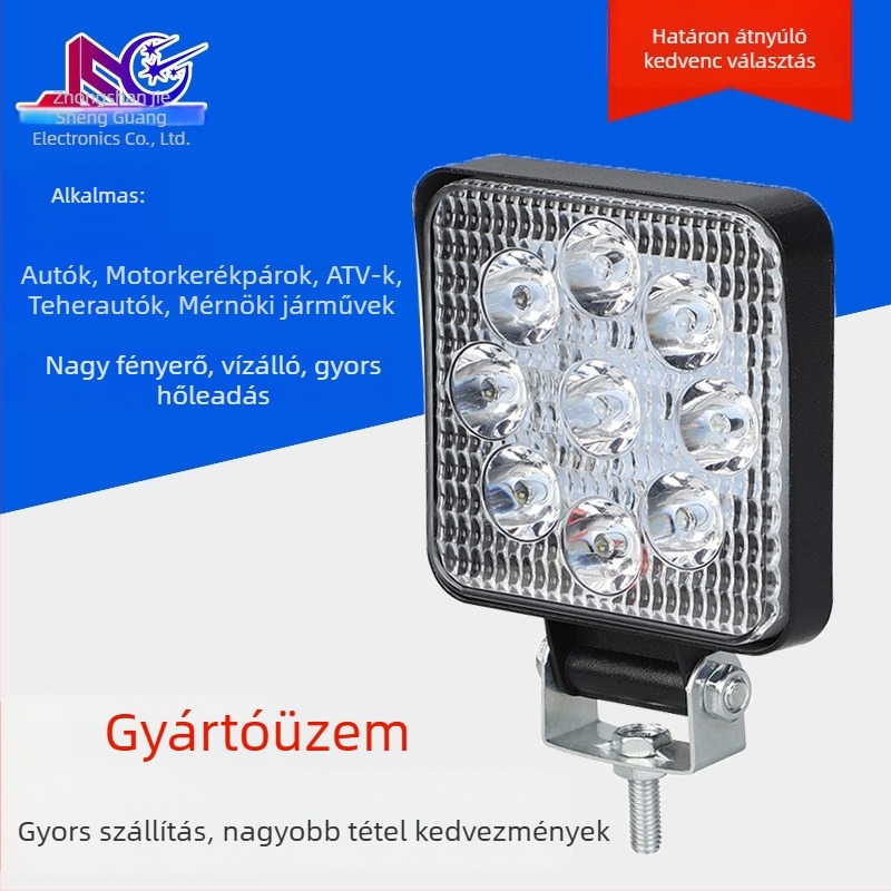 Autó LED munkalámpa - mini négyszögletes, 27W, 9-36V, 8000 lm, 6000K, alumínium ház