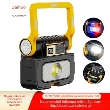 LED COB munkalámpa, újratölthető, kézi működtetés, hordozható, 1800mAh, 10W, hatótáv 200–500 m, akkumulátor üzemidő 3–6 óra