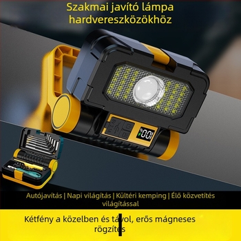 LED COB munkalámpa, újratölthető, kézi működtetés, hordozható, 1800mAh, 10W, hatótáv 200–500 m, akkumulátor üzemidő 3–6 óra