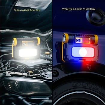 LED COB munkalámpa, újratölthető, kézi működtetés, hordozható, 1800mAh, 10W, hatótáv 200–500 m, akkumulátor üzemidő 3–6 óra