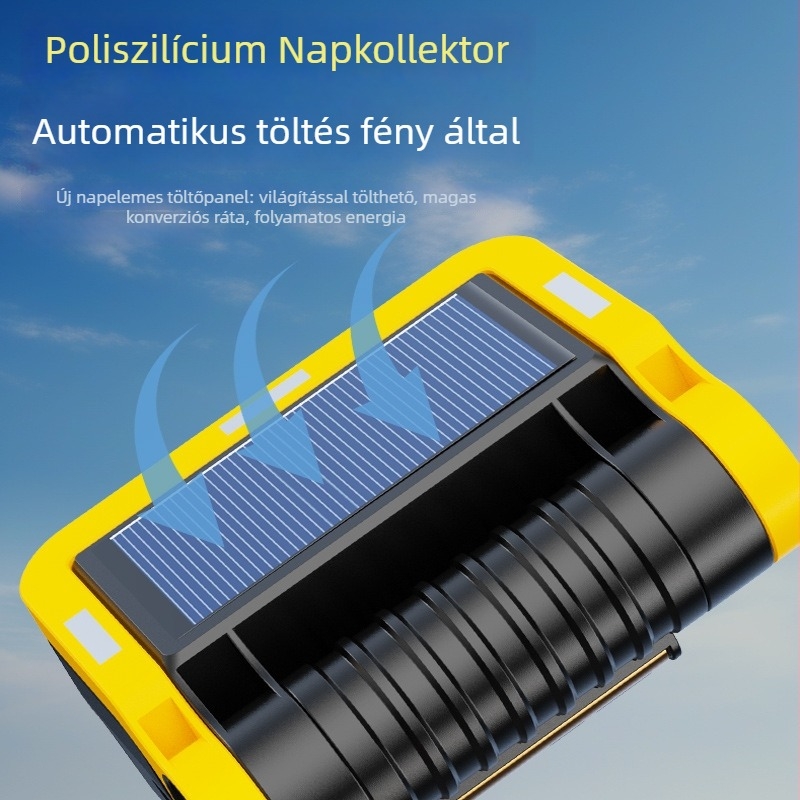 LED COB munkalámpa, újratölthető, kézi működtetés, hordozható, 1800mAh, 10W, hatótáv 200–500 m, akkumulátor üzemidő 3–6 óra