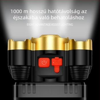 5-LED fejlámpa kültéri használatra, hosszú hatótávolságú fény, USB töltés, 10W LED, 800mAh akkumulátor
