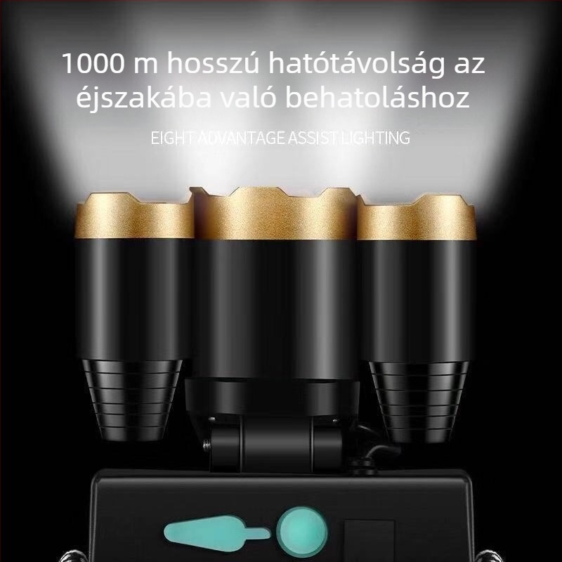 5-LED fejlámpa kültéri használatra, hosszú hatótávolságú fény, USB töltés, 10W LED, 800mAh akkumulátor