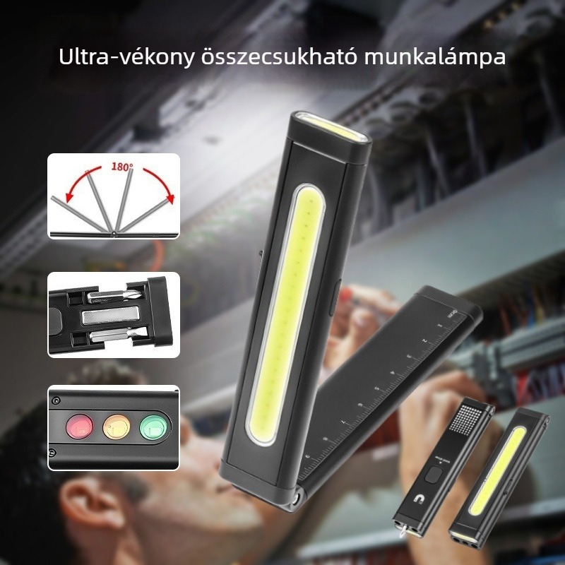 Összecsukható csavarhúzó COB+RGB zseblámpa, kézi töltés, 10W, 240–350 lm