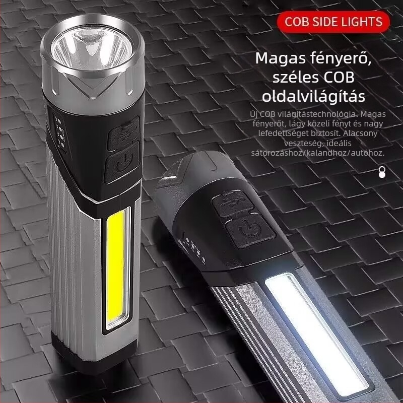 Többfunkciós LED zseblámpa 360°-ban forgó fejjel, mágneses vizsgálati fény, hordozható kézi munkalámpa USB töltéssel, 10 W, 1200 mAh