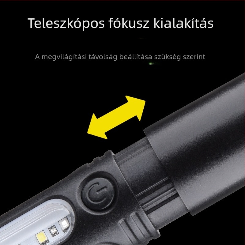 LED oldalsó fényű zseblámpa — 10W, esőálló, mini munkafény, 600 mAh akkumulátor, ütésálló, síp, többfunkciós