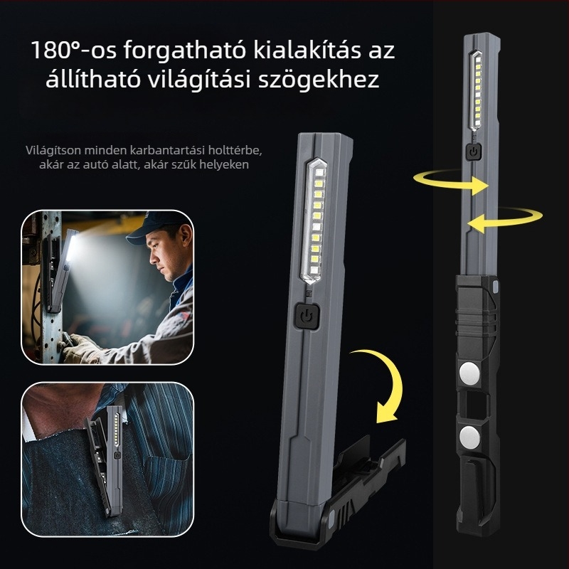 COB LED munkalámpa mágneses alapú, újratölthető, ultra fényes 100–240 lm, kültéri hordozható spotlámpa