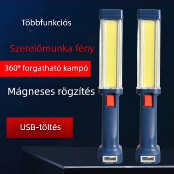 LED munka lámpa erős mágnessel, 10W, 4000mAh újratölthető, hordozható COB zseblámpa javításokra