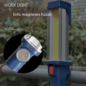 LED munka lámpa erős mágnessel, 10W, 4000mAh újratölthető, hordozható COB zseblámpa javításokra