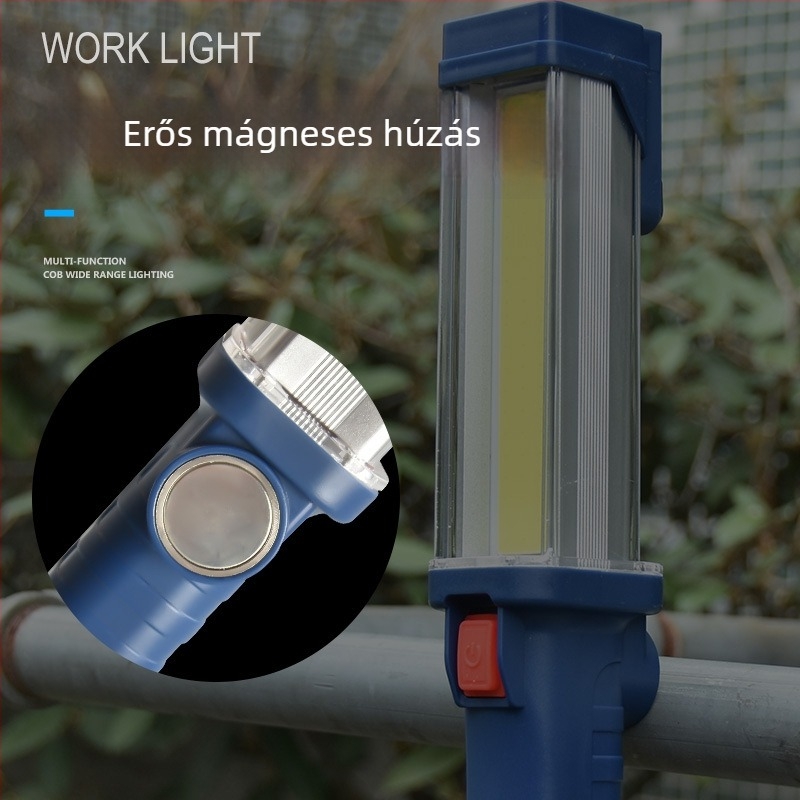 LED munka lámpa erős mágnessel, 10W, 4000mAh újratölthető, hordozható COB zseblámpa javításokra