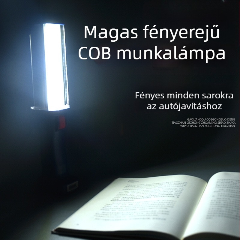 LED munka lámpa erős mágnessel, 10W, 4000mAh újratölthető, hordozható COB zseblámpa javításokra
