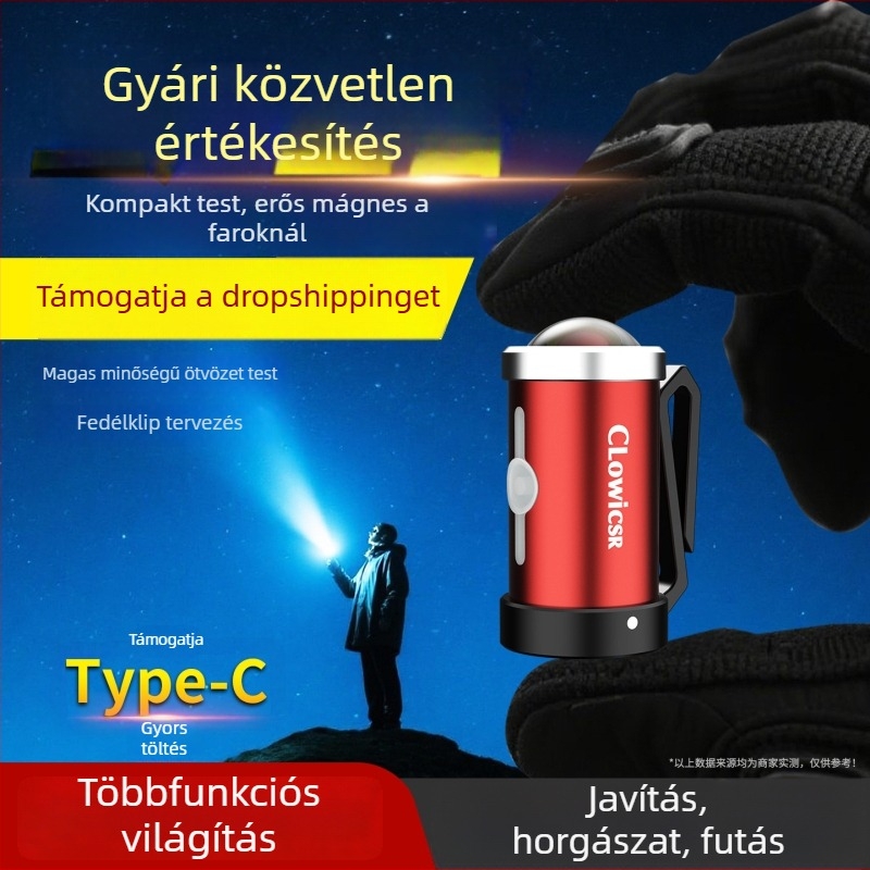 Mini mágneses COB zseblámpa kézi töltéssel, 10W, 600 kapacitású akkumulátor, túláram-védelem