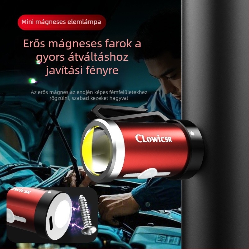 Mini mágneses COB zseblámpa kézi töltéssel, 10W, 600 kapacitású akkumulátor, túláram-védelem