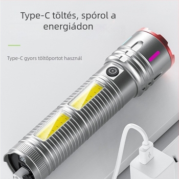 Hordozható zseblámpa fehér lézerfénnyel, 20W, 3600mAh, 200–500 m hatótávolság, 4–6 óra üzemidő