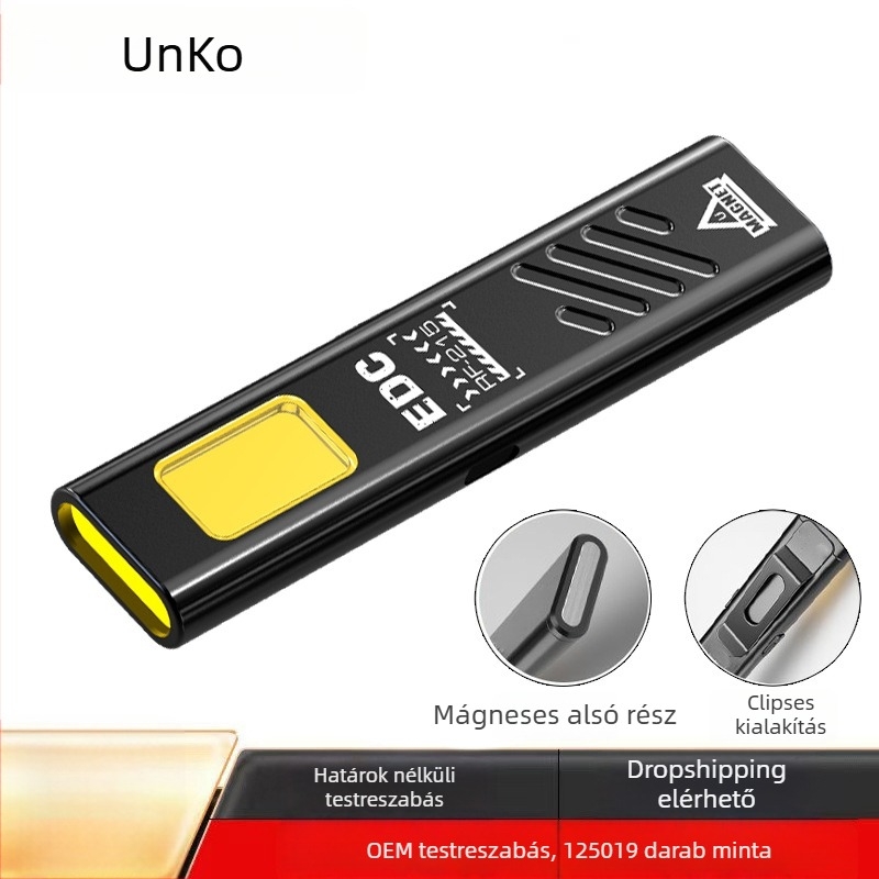 Kézi elemlámpa ABS házban, 5 szintű fényerő-szabályozás, piros és kék riasztás, hátsó klipsz és mágneses rögzítés