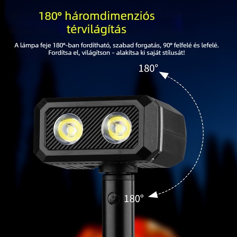 LED camping zseblámpa tollklipsz és mágneses tartóval — 10W, 1200mAh, kézi hajtású töltés, fénysugár hatótávolsága 200–500 m