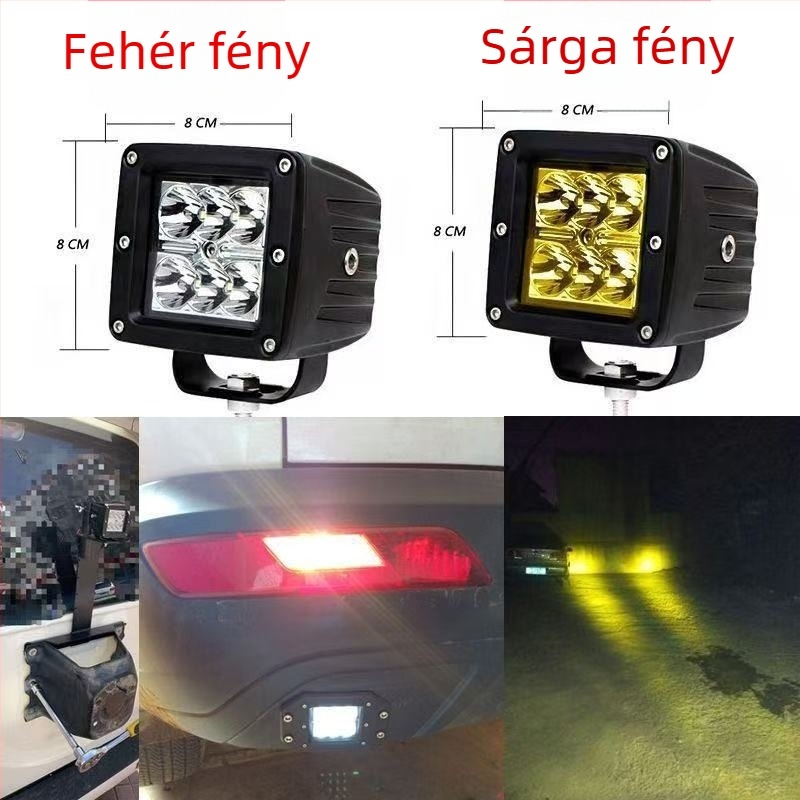 4 hüvelykes 18W négyzetes LED munka lámpa 12–24V járművekhez, tetőlámpa