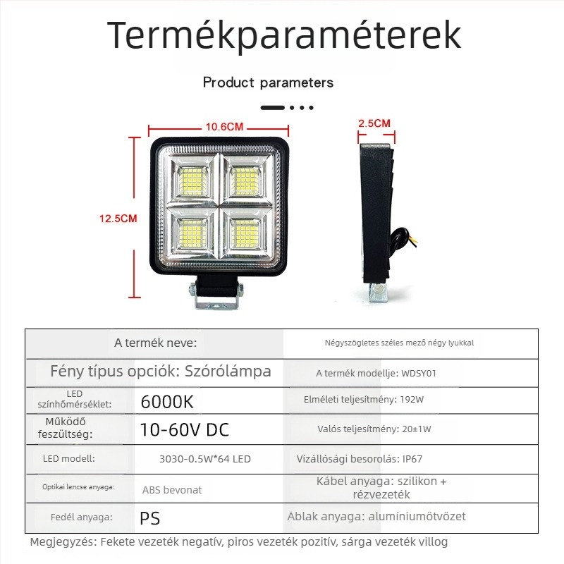 LED munkalámpa nehézgépekre – univerzális, 40W, 12-60V, 2560 lm, 6500K, 50 000 óra