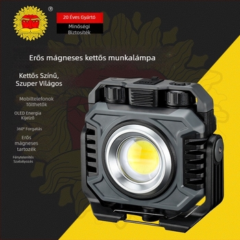 LED munkalámpa 10W, 5000mAh akkumulátor, USB töltés, hordozható mágneses alap, kempinghez és fotózáshoz