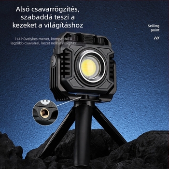 LED munkalámpa 10W, 5000mAh akkumulátor, USB töltés, hordozható mágneses alap, kempinghez és fotózáshoz