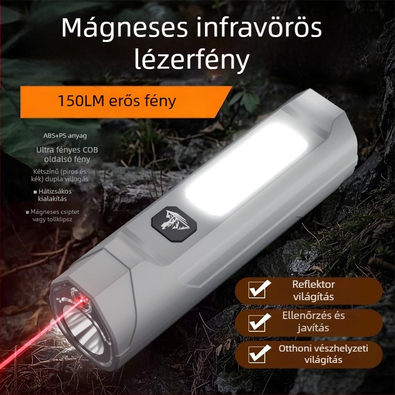 Infravörös lézeres zseblámpa mágneses tollklipszzel - újratölthető LED 10W, hatótáv 100–200 m