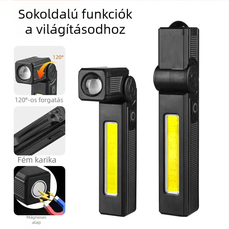 Autójavítási munkalámpa forgó fejjel, COB LED, újratölthető, 5V, 230 lm