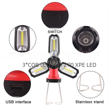 Kültéri többfunkciós LED munkalámpa COB LED-del, USB töltés, kézi dinamó, 5W, 2200mAh