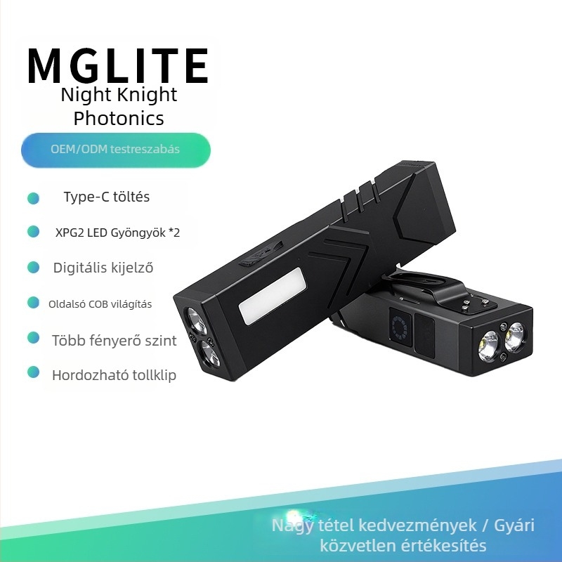 Külső LED-zseblámpa kettős világítással, 360° forgás, 100–200 m hatótáv, újratölthető, több mint 350 lumen