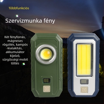 COB LED Kültéri Munkalámpa Autó Javításhoz mágneses tartóval és digitális kijelzővel, újratölthető Type-C, 10W, 300 lm, IP55, 180° fénysugár