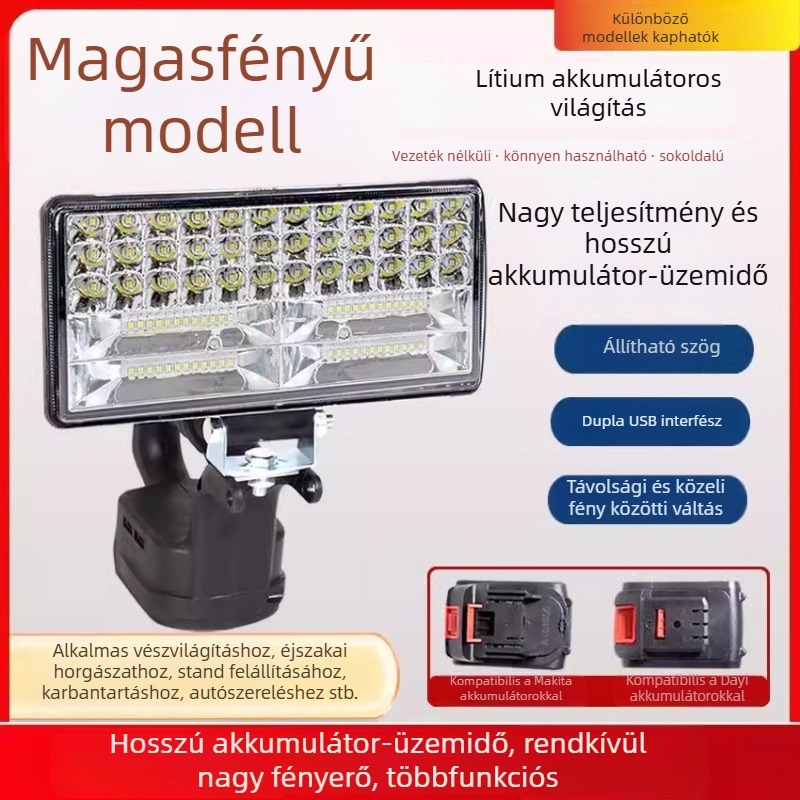 Lithium akkumulátoros LED munka lámpa Dayi Makita 21V-hez, kültéri, kiváló fényerő