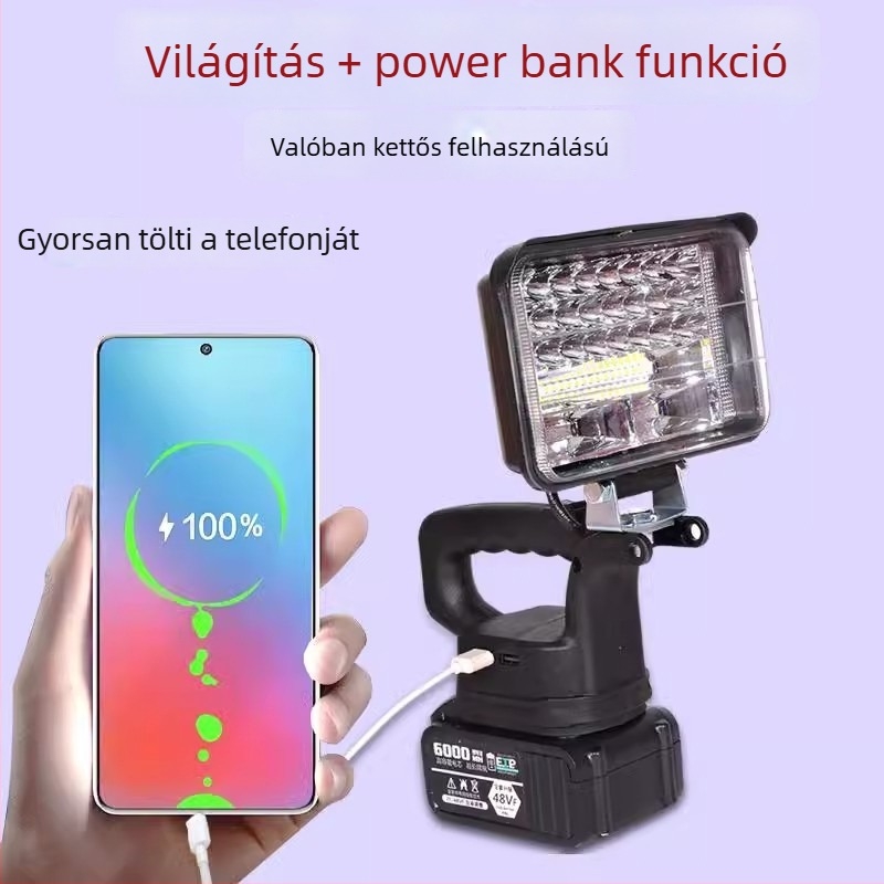 Lithium akkumulátoros LED munka lámpa Dayi Makita 21V-hez, kültéri, kiváló fényerő