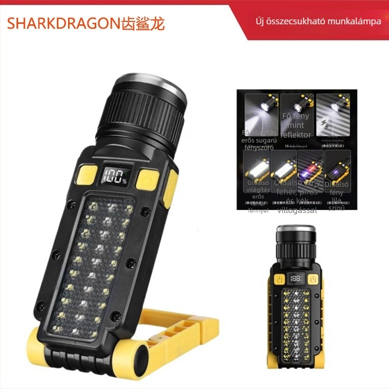 LED összecsukható munkalámpa USB-töltéssel, mágneses vizsgálólámpa, optikai zoom, 10W, 1800mAh, fénysugár 100-200 m, többfunkciós zseblámpa