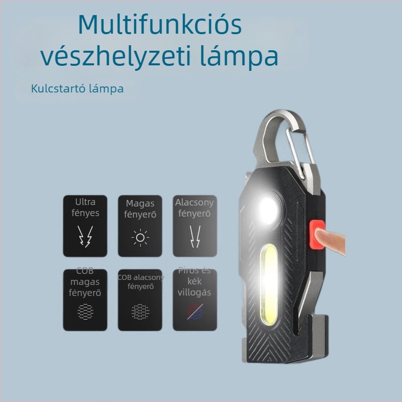 Többcélú újratölthető vészvilágítás kulcstartóval, COB LED, nagy fényerejű munkalámpa kültéri kempingezéshez
