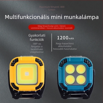 Mini kültéri kemping munkalámpa forgó COB LED fejjel, IP65, 800 lm, 180° állítható, 1/4"-os rögzítés
