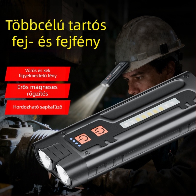 Ultra vékony, újratölthető LED zseblámpa, 5W, 1200 mAh, 240–350 lm, vízálló, hatótáv 100–200 m