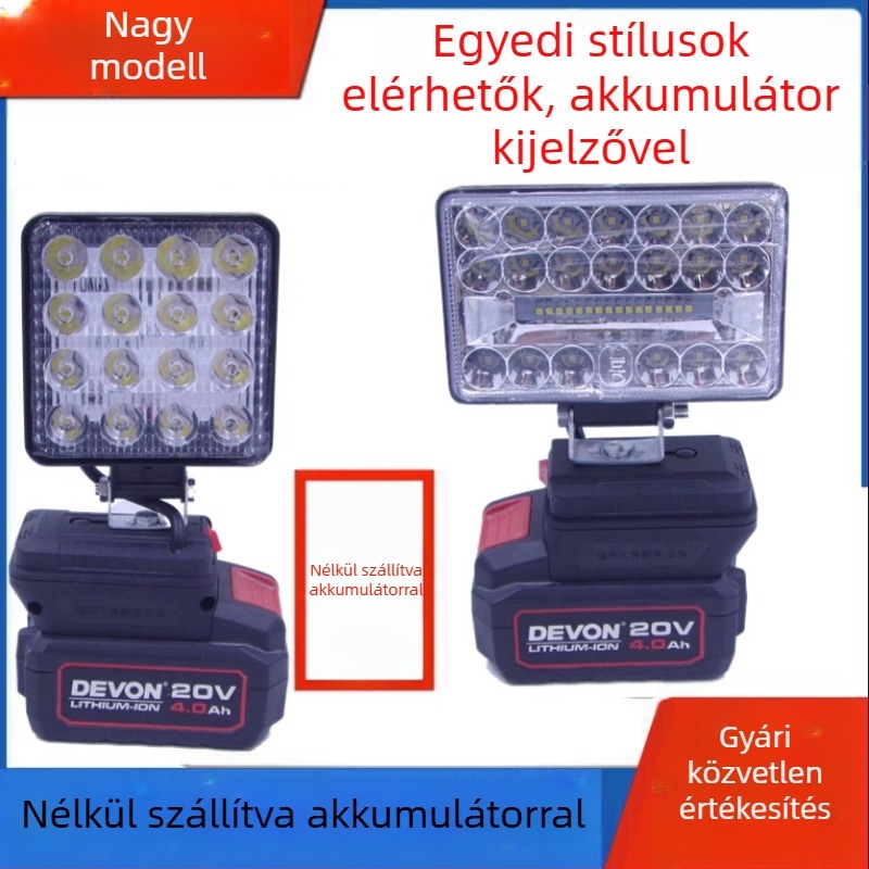 DEVON 20V lítiumion-akkumulátorral kompatibilis munkalámpa, nylon-zinc alumíniumötvözet test, hordozható vészvilágítás és karbantartó lámpa