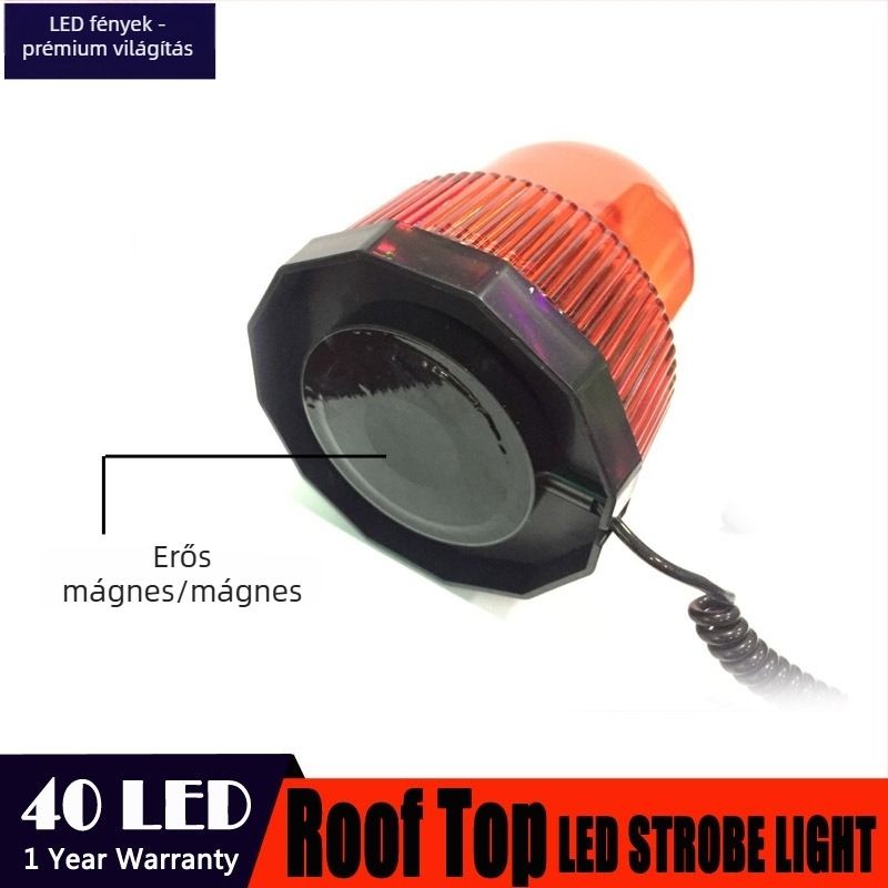 Gépjármű tető LED figyelmeztető lámpa, 40 LED, 20W, 12-24V, modell 821, PC + mágneses kivitel