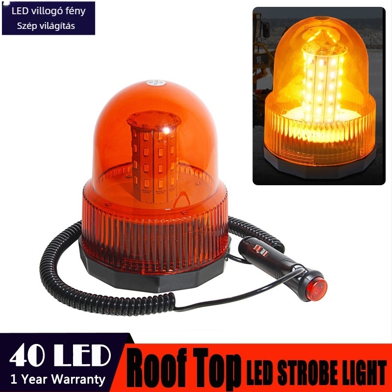 Gépjármű tető LED figyelmeztető lámpa, 40 LED, 20W, 12-24V, modell 821, PC + mágneses kivitel